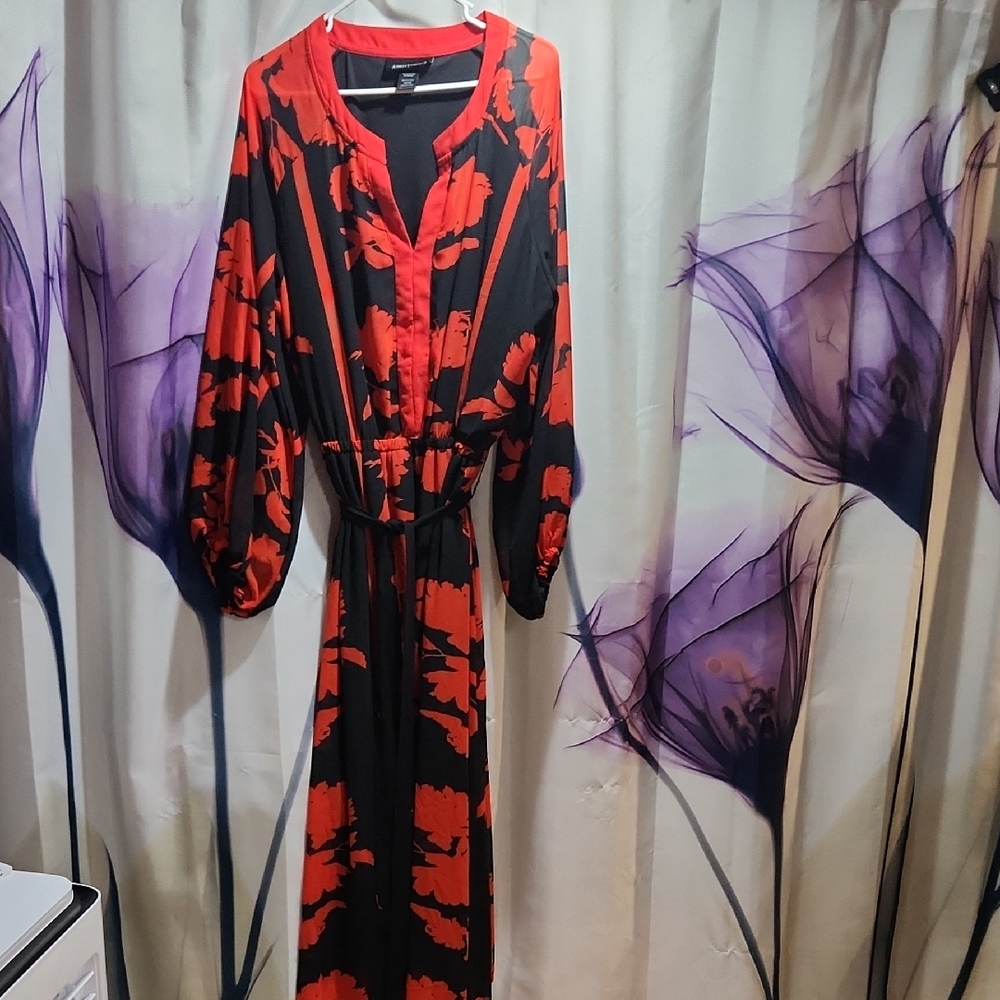 Ashley Stewart Red and Black Long Sleeve Dress. Size 14/16..